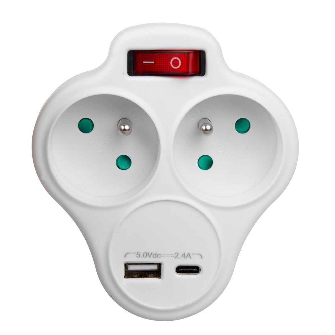 Маклин контактна кутия, разклонител с 2 контакта с USB A/C 2.4A, тип E, 2x16A, MCE336 E