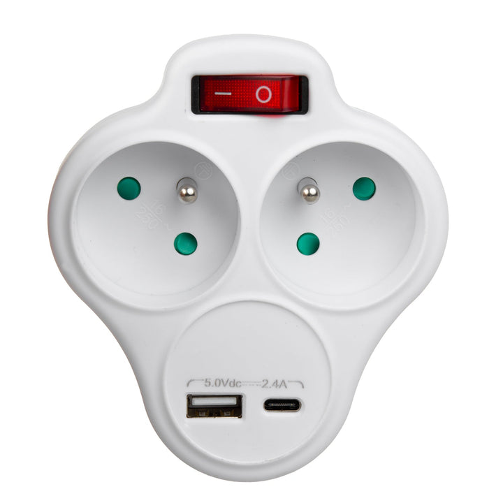Маклин контактна кутия, разклонител с 2 контакта с USB A/C 2.4A, тип E, 2x16A, MCE336 E