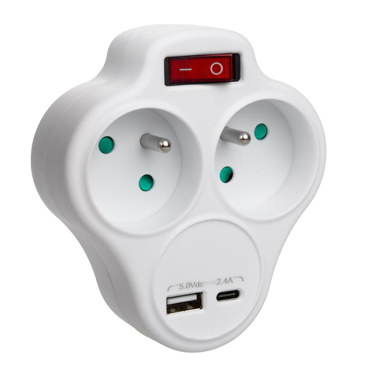Маклин контактна кутия, разклонител с 2 контакта с USB A/C 2.4A, тип E, 2x16A, MCE336 E