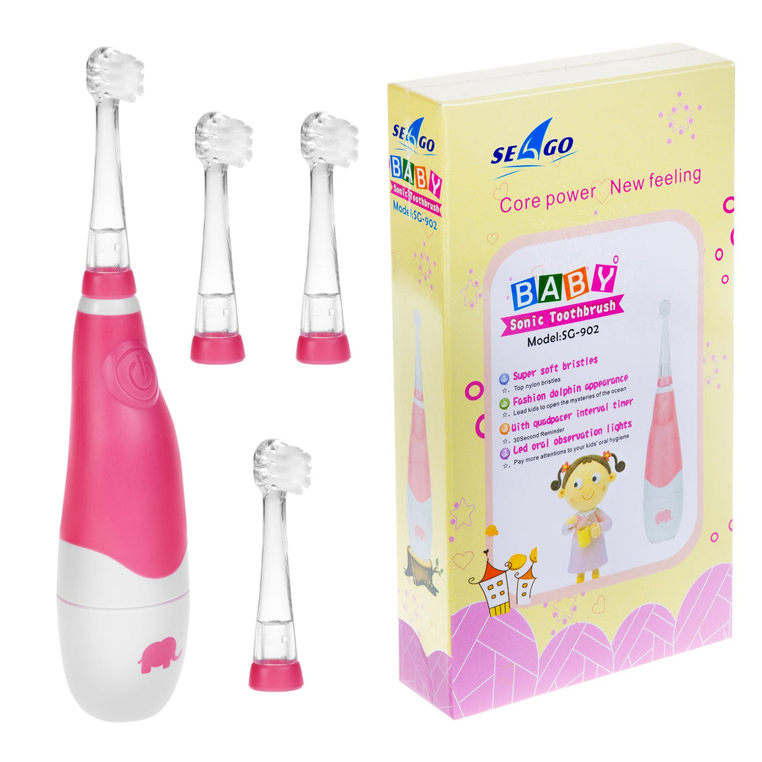 SEAGO звукова четка за зъби за деца, розова, 1xAAA 1,5V (не е включена), 4 глави за четка, SG-902 Pink