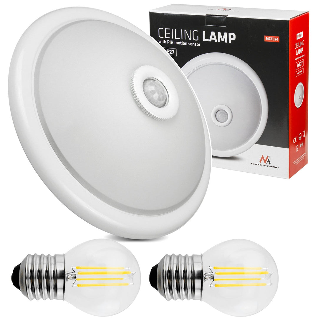 Plafoniera cu senzor PIR Maclean, cu sursă de lumină LED, 2x max. 40W, E27, 220-240V~ 50/60Hz, MCE324 + 2xMCE284