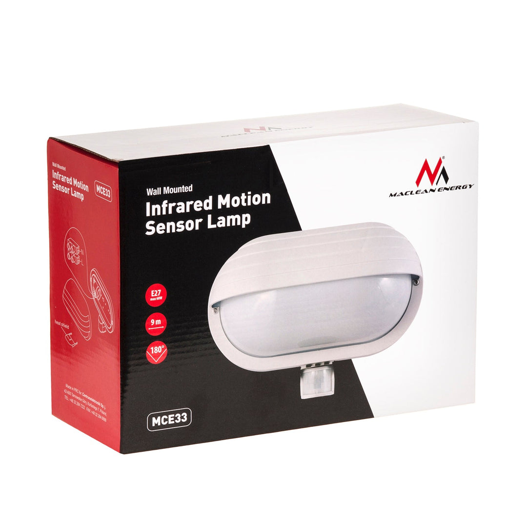 Стена лампа Maclean, с PIR сензор, макс. 60W, 180°, MCE33 W + LED 11W