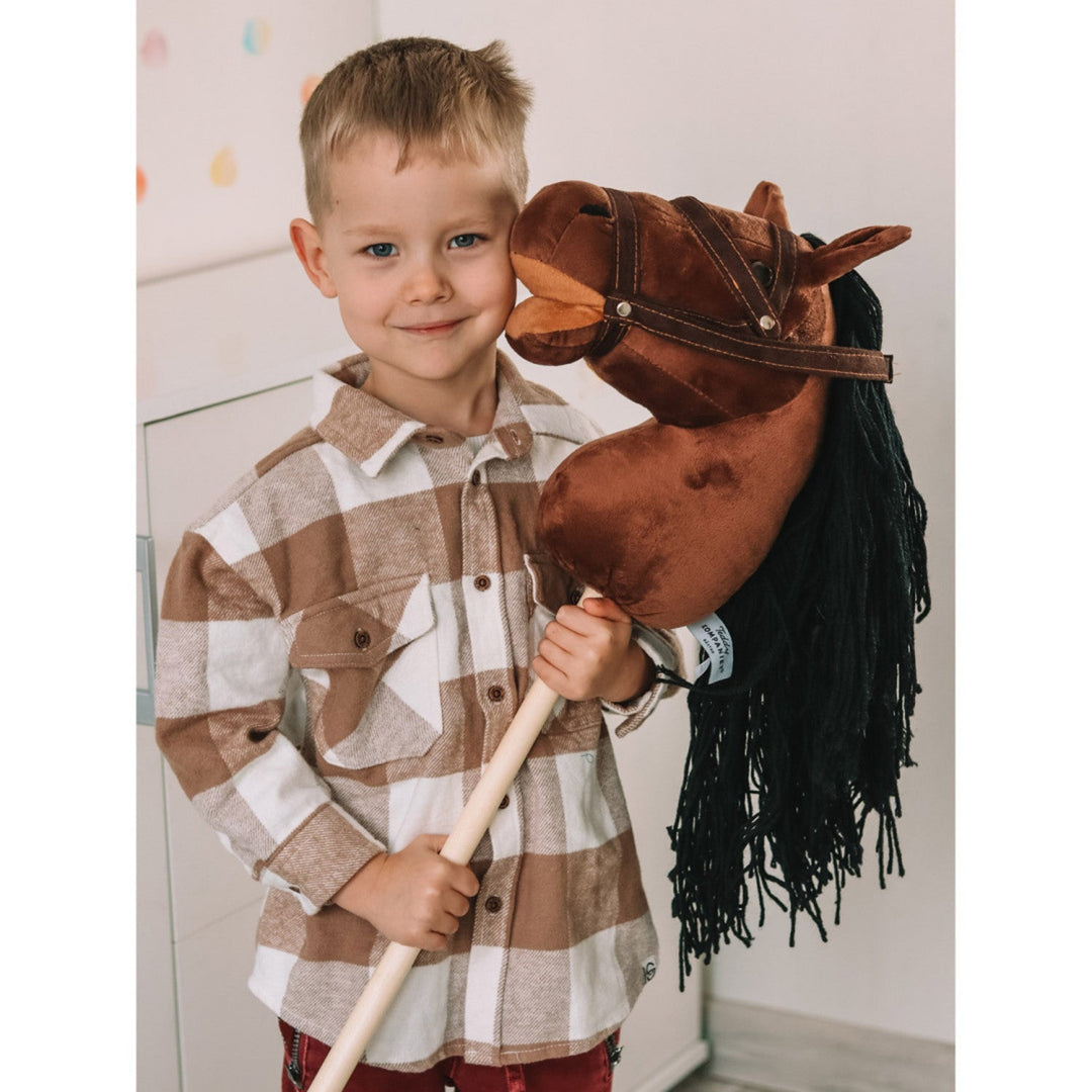 Плюшено конче Teddykompaniet, дървена пръчка, юзди, 80 см, T-TED-03002