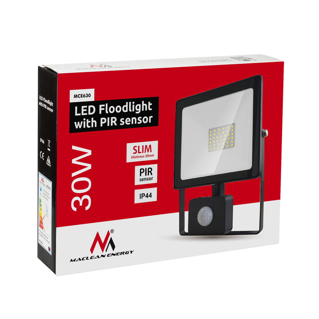 2x LED прожектор с датчик за движение Maclean, тънък 30W, 2400lm, неутрално бял цвят (4000K), IP44, MCE630 NW PIR