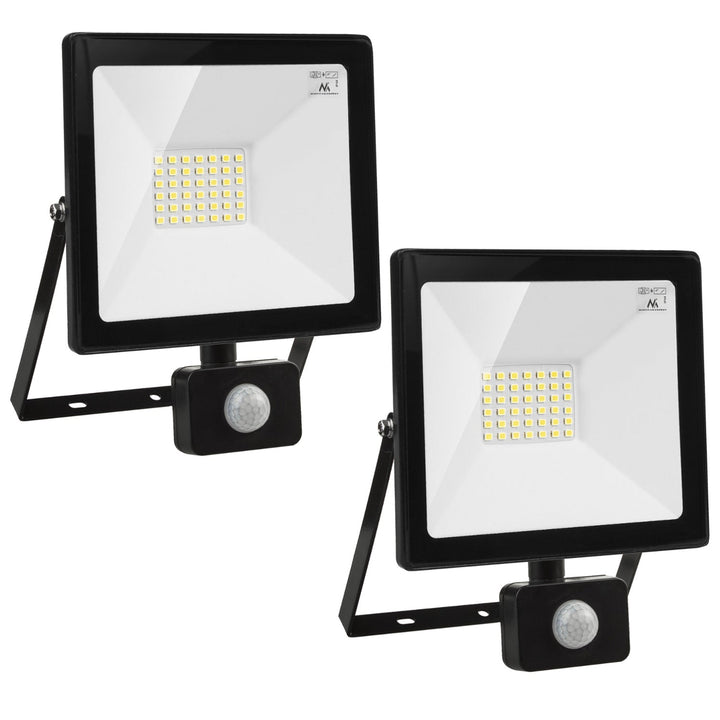 2x LED прожектор с датчик за движение Maclean, тънък 30W, 2400lm, неутрално бял цвят (4000K), IP44, MCE630 NW PIR