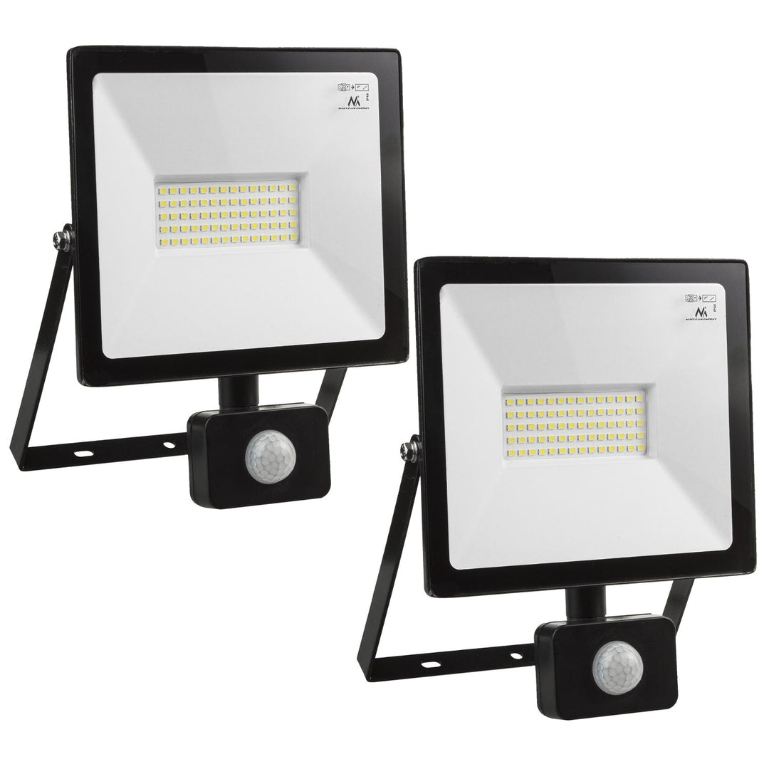 2x LED прожектор с датчик за движение Maclean, тънък 50W, 4000lm, топло бял цвят (3000K), IP44, MCE650 WW PIR