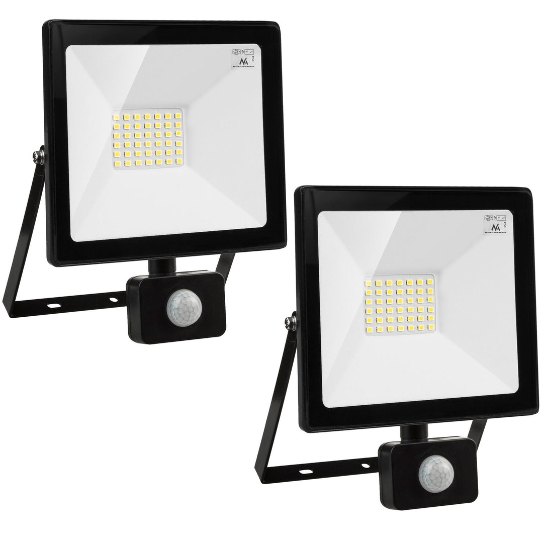 2 proiectoare cu LED cu senzor de mișcare Maclean, subțire 30W, 2400lm, alb cald (3000K), IP44, MCE630 WW PIR