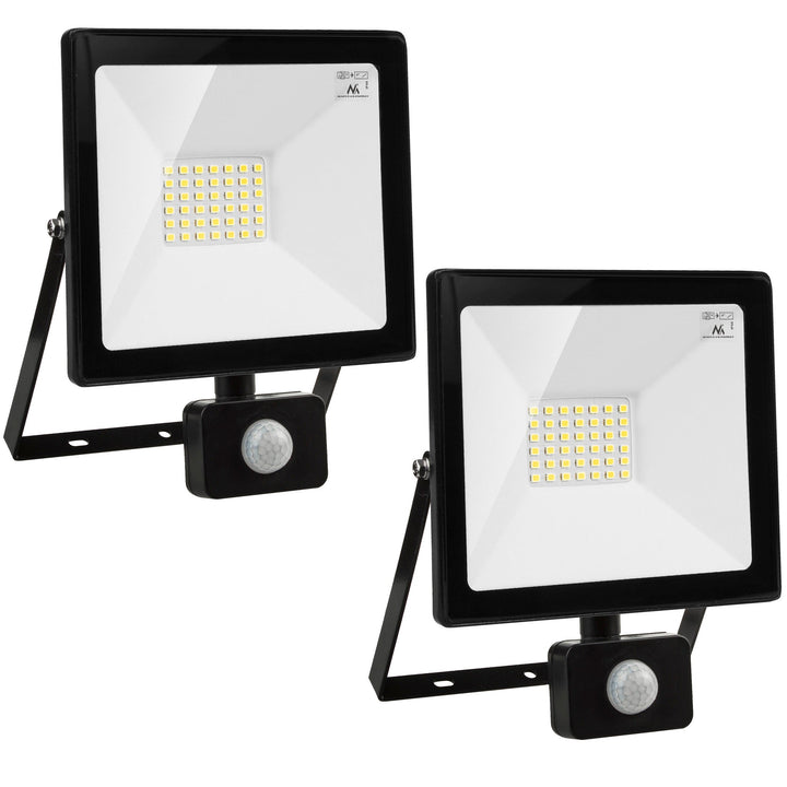 2 proiectoare cu LED cu senzor de mișcare Maclean, subțire 30W, 2400lm, alb cald (3000K), IP44, MCE630 WW PIR
