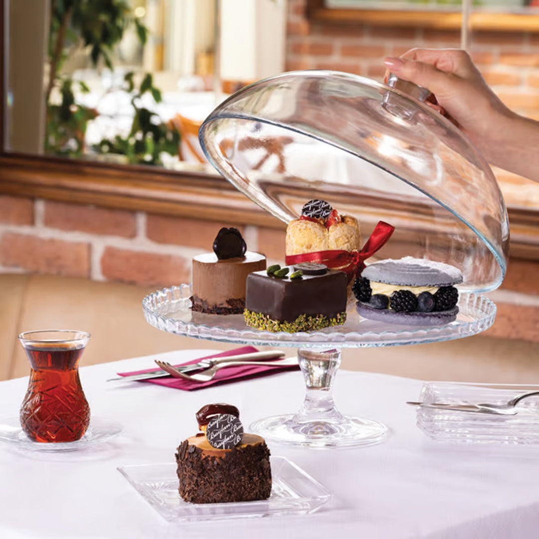 Стъклена поставка за торта Pasabahce с основа и купол, 32 см, Patisserie